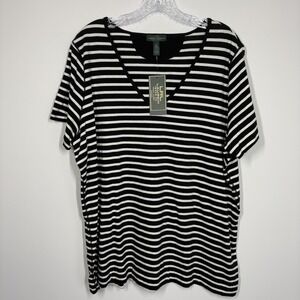 Lauren Jeans Co Women Short Sleeve Shirt Size 2X Black White Striped Capsule NWT